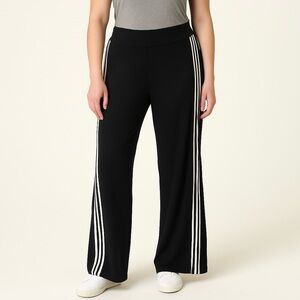 Athleta Meridian Wide Leg Pants Black White Stripe Size XL Travel Casual
